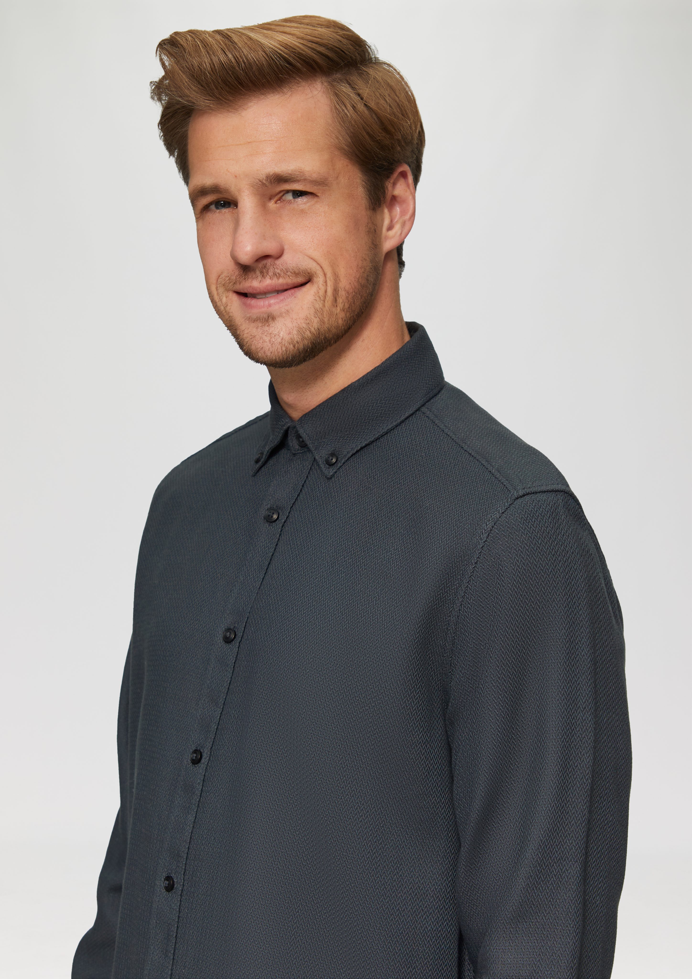 s.Oliver Langarmhemd Regular Fit: Strukturiertes Baumwollhemd günstig online kaufen