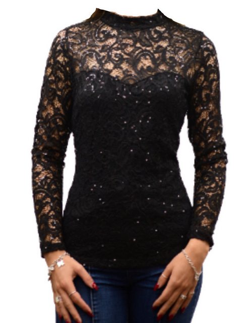 Westernlifestyle Spitzenbluse Reba schwarze Pailletten-Spitzenbluse mit lan günstig online kaufen