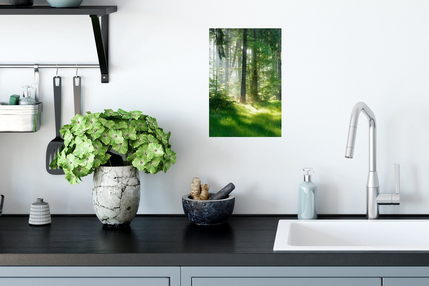 MuchoWow Wandsticker Natur - Bäume - Wald - Grün - Sonne - Gras - Pflanzen (1 St), Wandaufkleber, Selbstklebend, Wohnzimmer, 20x30 cm