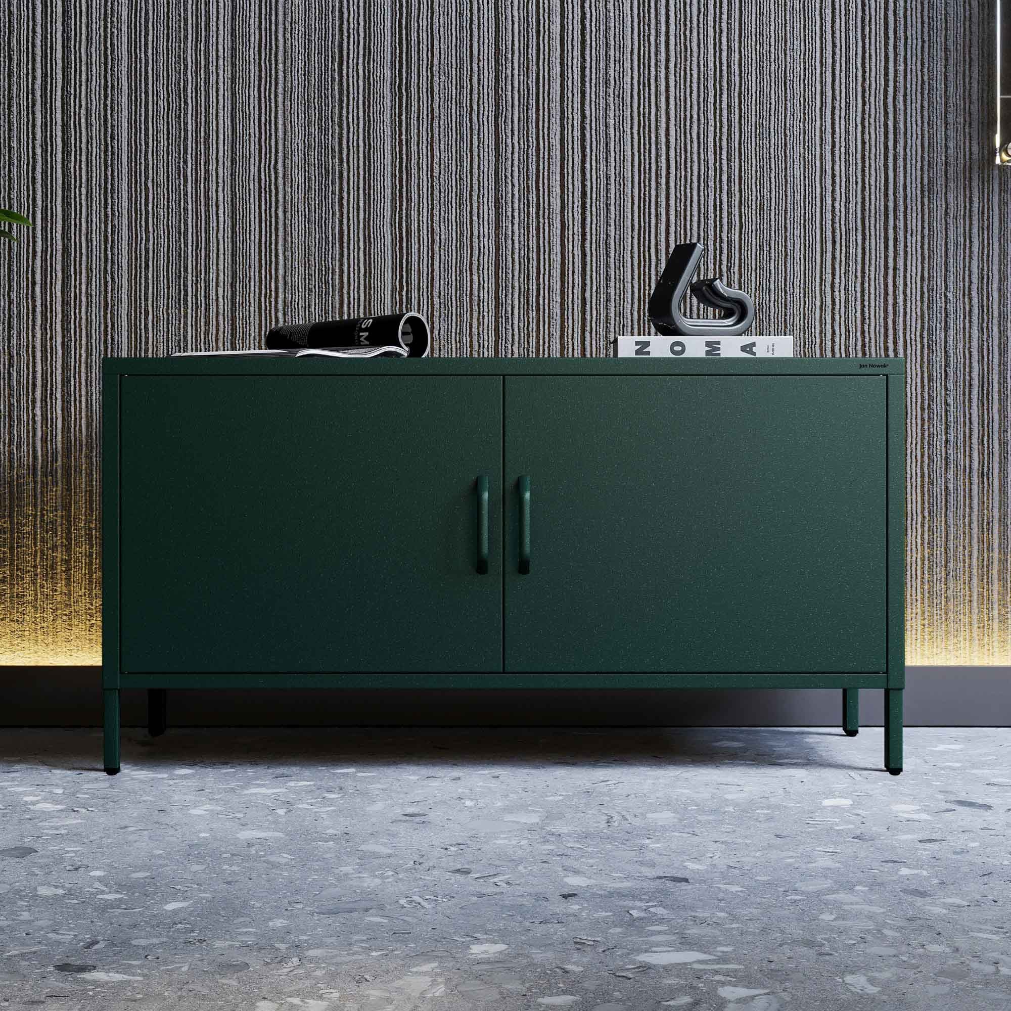 Jan Nowak TV-Schrank ROSA TV-Schrank Metall Stahl 115x60x40cm Sparkling Brilliance (Stahl 0,6mm, 1 Regal 40kg, Kabelöffnungen, Magnete Silikonpads) Beine regulierbar Kabelöffnung Wohnzimmer Büro