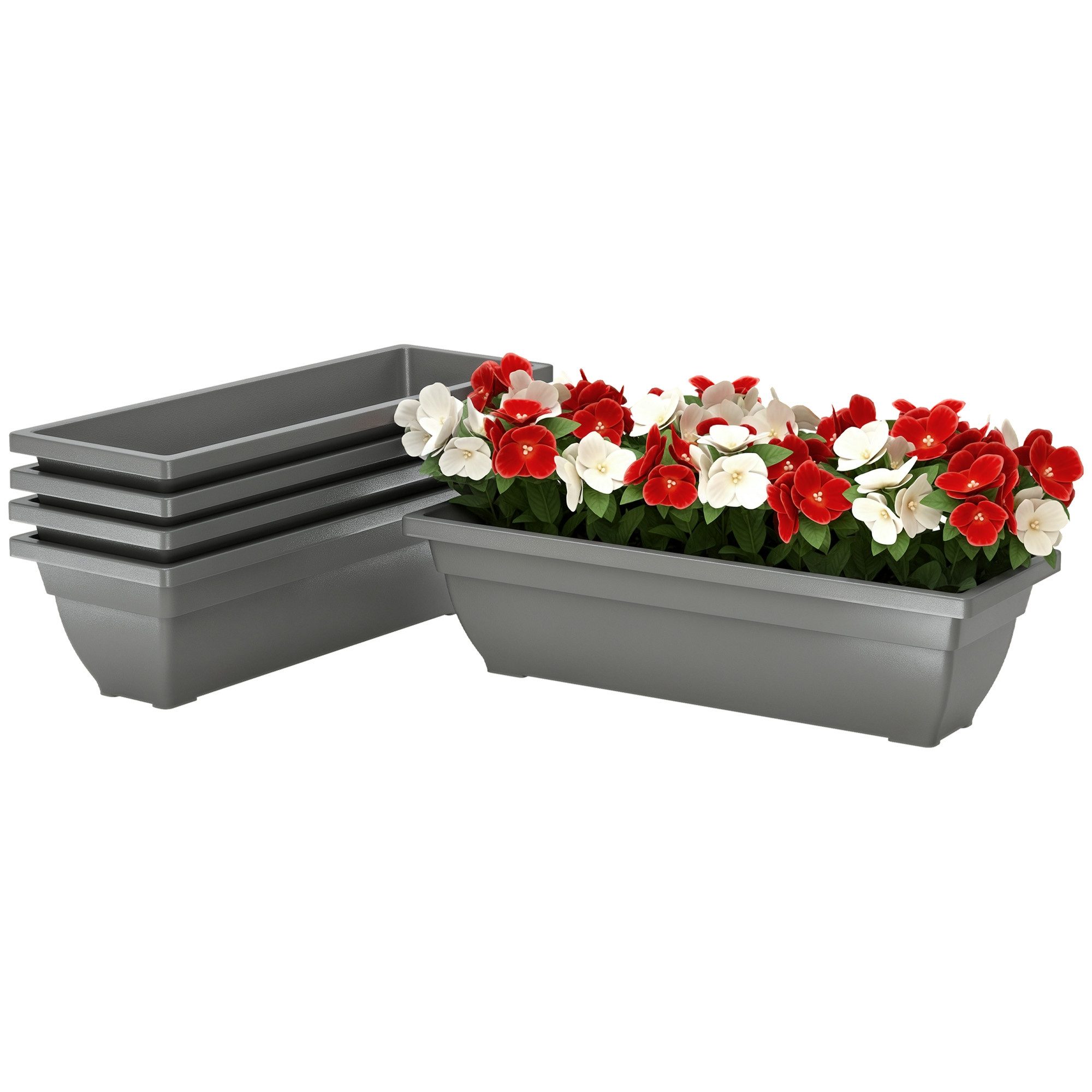 Outsunny Pflanzkübel 5er Set, aus Kunststoff, stapelbar, wetterfest (Blumentöpfe Set, 5 St., Blumentopf), für innen und außen, 59 x 21 x 16 cm, Grau