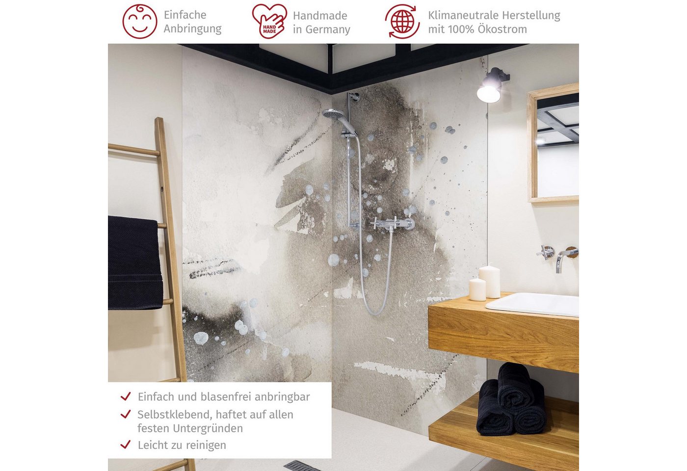 Thumbnail - Bilderdepot24 Badrückwand Abstrakt grau Duschrückwand ohne Bohren Dusche Motiv, (2-tlg., Hart-Folie Premium matt 0,61 mm...