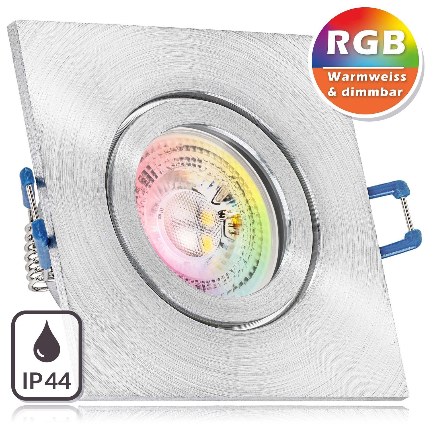 LEDANDO LED Einbaustrahler IP44 RGB LED Einbaustrahler Set GU10 in aluminium matt mit 3W LED von