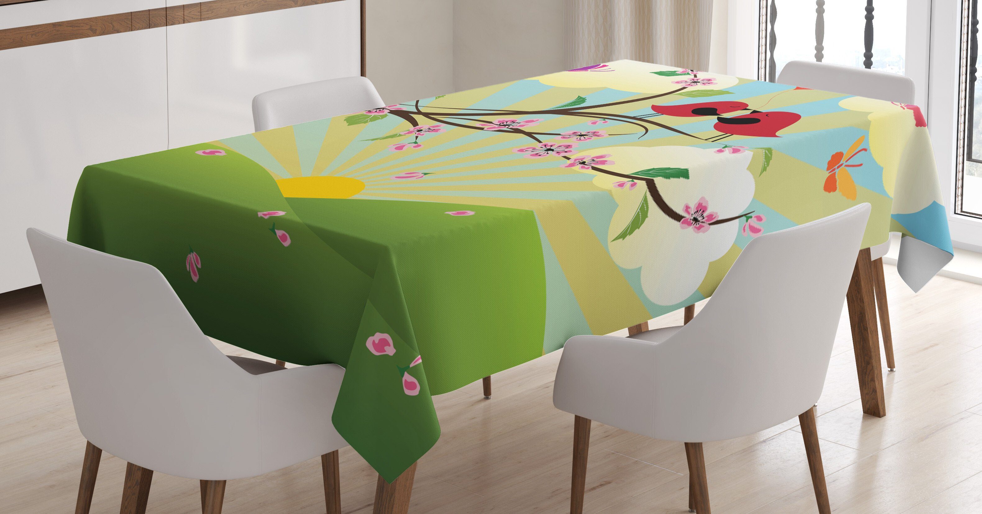 2024 neue Artikel kommen nacheinander an Abakuhaus Tischdecke Farbfest Farben, geeignet Baum den Klare einem Bereich Außen auf Blumen-Landschaften Für Waschbar Vögel