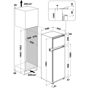 Privileg Einbaukühlgefrierkombination PRT 14S1, 144,1 cm hoch, 54 cm breit, LessFrost, LED-Licht, 4 Ablagen