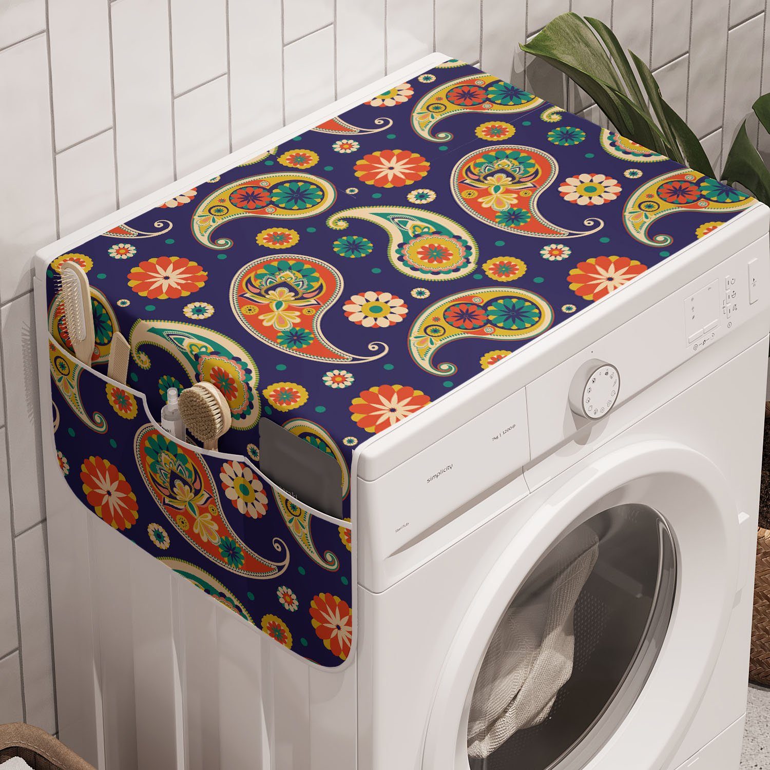 und Floral Anti-Rutsch-Stoffabdeckung Abakuhaus Trockner, Badorganizer Repetitive Pateh Waschmaschine Paisley für