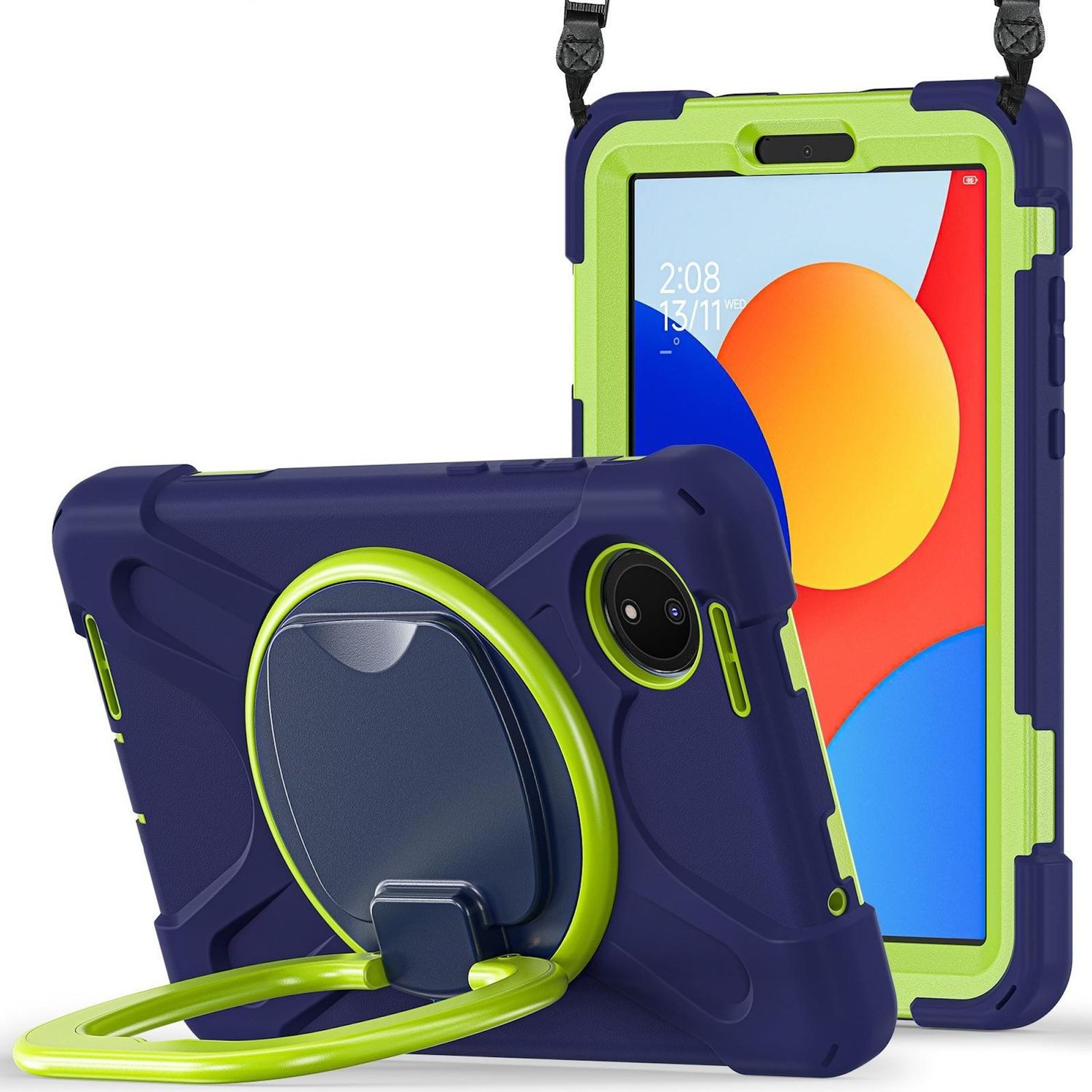 Wigento Tablet-Hülle Für Xiaomi Redmi Pad SE 8.7 360 Grad Hybrid Tasche Halterung und Gurt, 360-Grad-Ständer, Schulterriemen, Rundumschutz