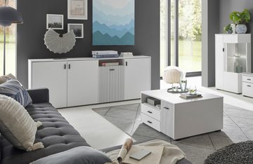 Furn.Design Sideboard Merced (Große Kommode in weiß matt mit schwarz, 200 x 80 cm), Soft-Close, mit Staboptik