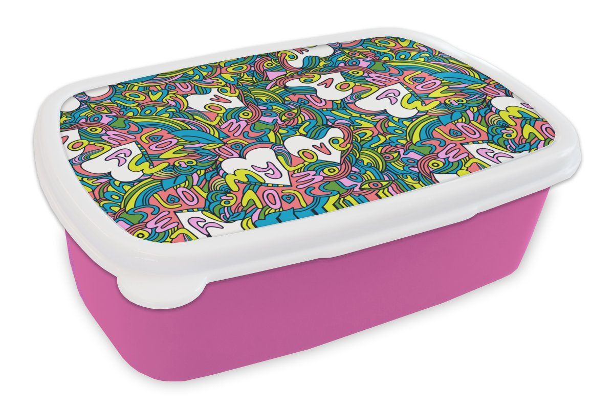 MuchoWow Lunchbox Mädchen Muster - für Erwachsene, Liebe (2-tlg), Brotbox Kunststoff Brotdose - Kinder Snackbox, Liebe rosa - - - Kunststoff, Kinder, Kinder, Mädchen