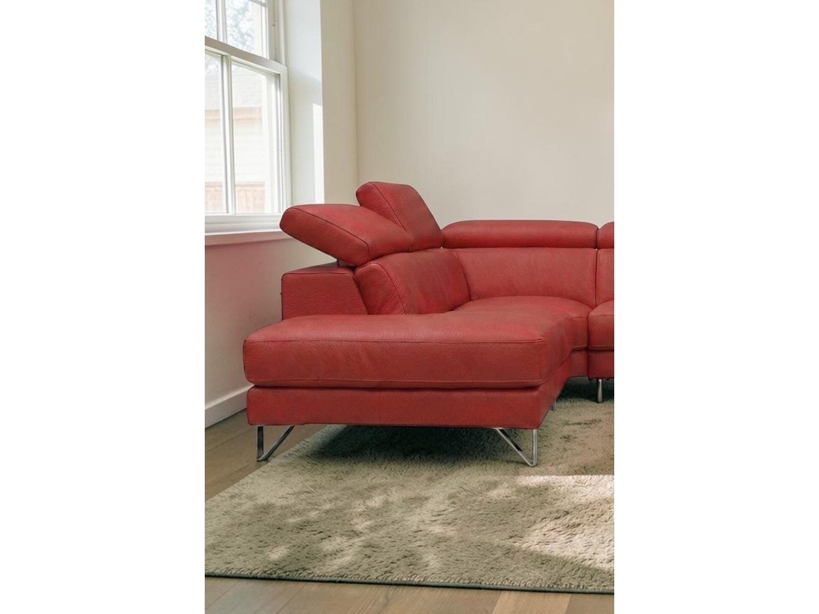 Villa Möbel Ecksofa Antares, L-Form 1 Teile, Echtleder-Ecksofa mit Kopfteilverstellung fürs Wohnzimmer