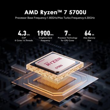 TRIGKEY Mini-PC (AMD Ryzen 7 R7 5700U 8C/16T, 4K@60Hz 8 Kern UHD, 32 GB RAM, 500 GB SSD, Mini pc ryzen 7 amd r7 5700u 4k@60hz uhd graphics wi-fi 6)