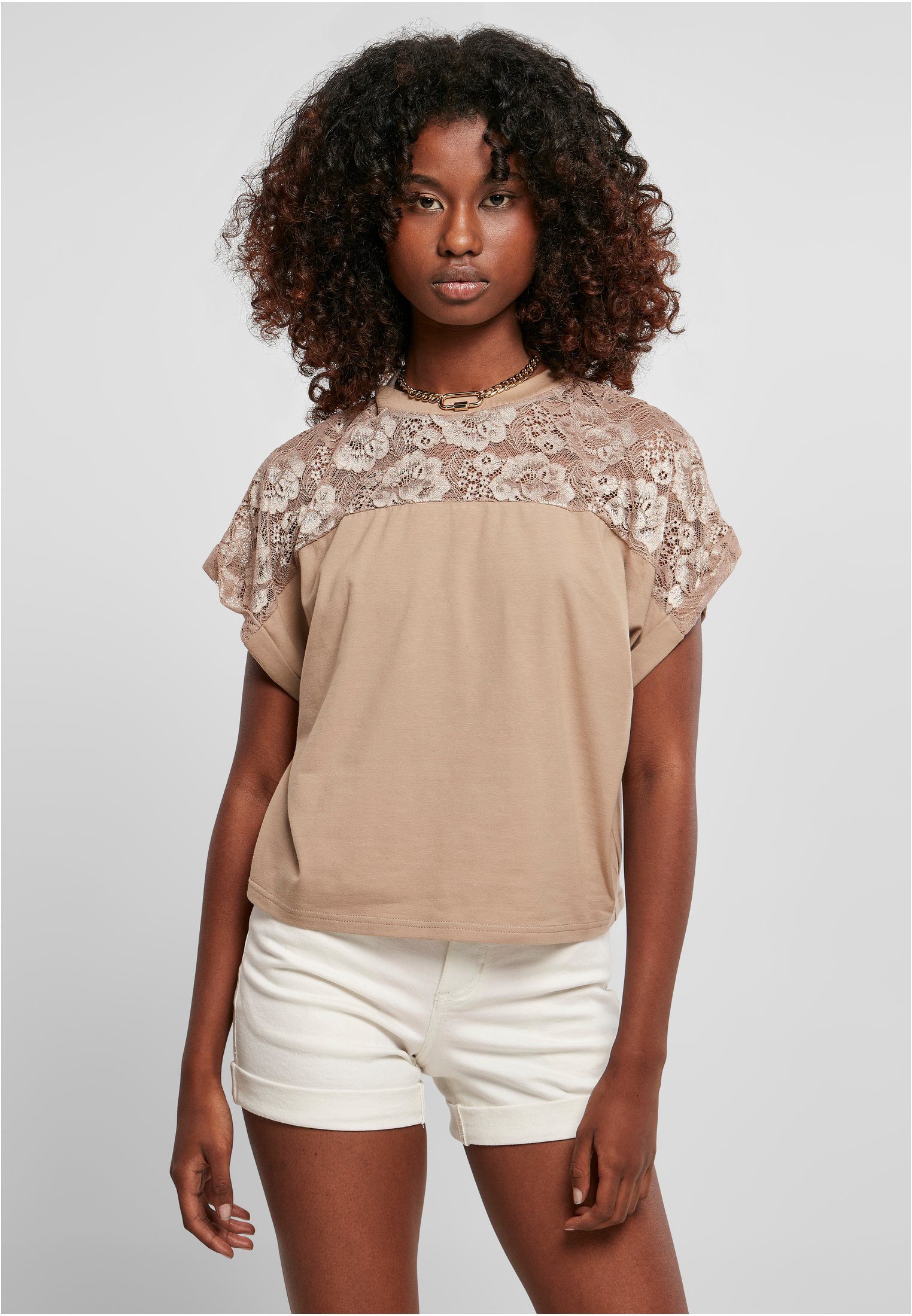 Lace URBAN (1-tlg) Oversized Ladies softtaupe CLASSICS Damen Kurzarmshirt Tee