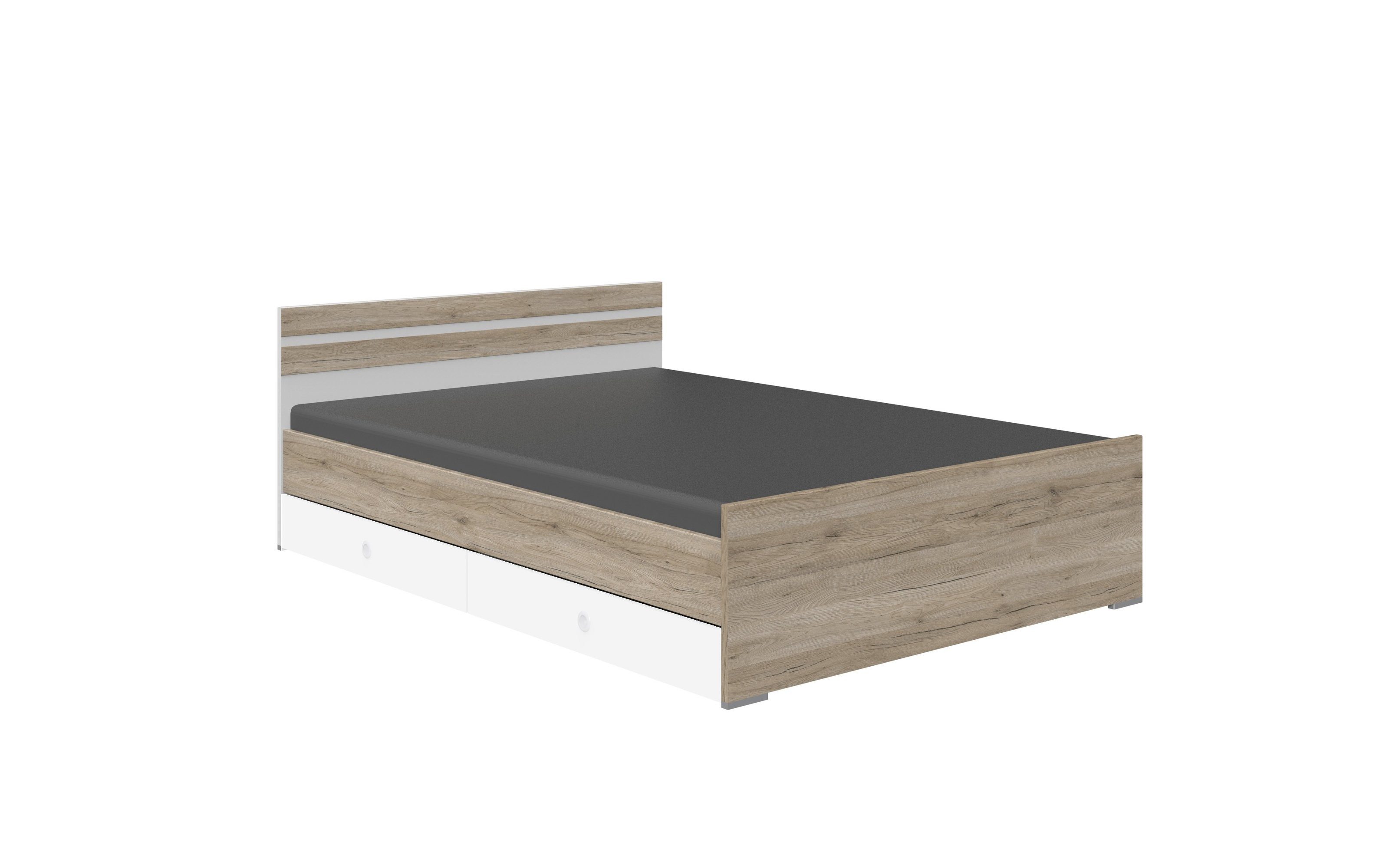 Wimex Bett in San Remo-Eiche-Nachbildung mit Absetzungen in Weiß (B/H/T: 126x71x204 cm)