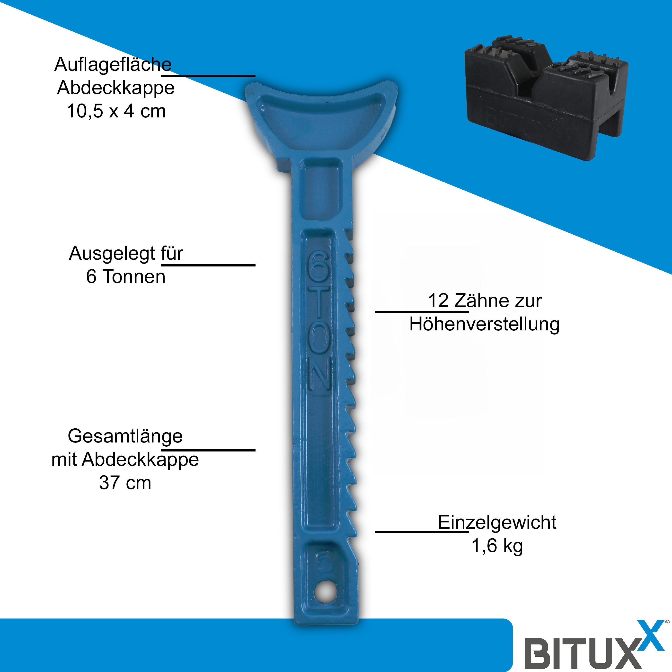Bituxx Unterstellbock Pro Line 1 Paar 6000 kg mit Schutzkappe & Sicherheitspin, 6000 kg max. Belastbarkeit, (2er Set, 2-St., MS-18746), Tragkraft 6000kg – Bild 4 von 5