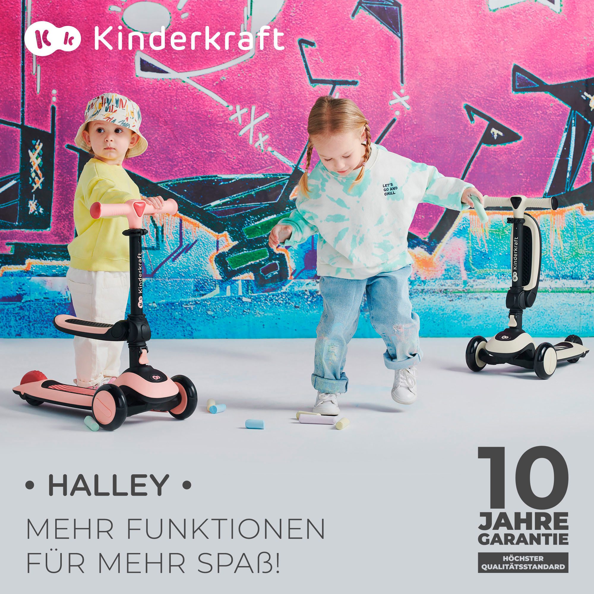 Kinderkraft Tretroller HALLEY, für Kinder; mit Bremse und leuchtenden Vorderrädern