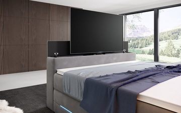 Luxusbetten24 Boxspringbett Pluto, mit TV Lift, RGB-Beleuchtung und Stauraum