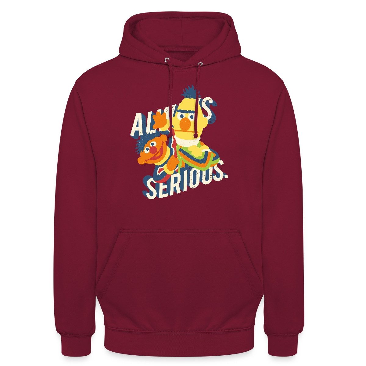 Spreadshirt Hoodie Sesamstraße Always Serious Unisex Hoodie (1-tlg) Unisex-Schnitt: Sitzt bei Männern körpernah, bei Frauen weit