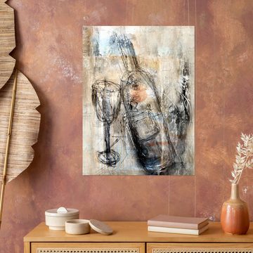 Posterlounge Wandfolie Christin Lamade, Weinflasche mit Glas, Wohnzimmer Shabby Chic Malerei