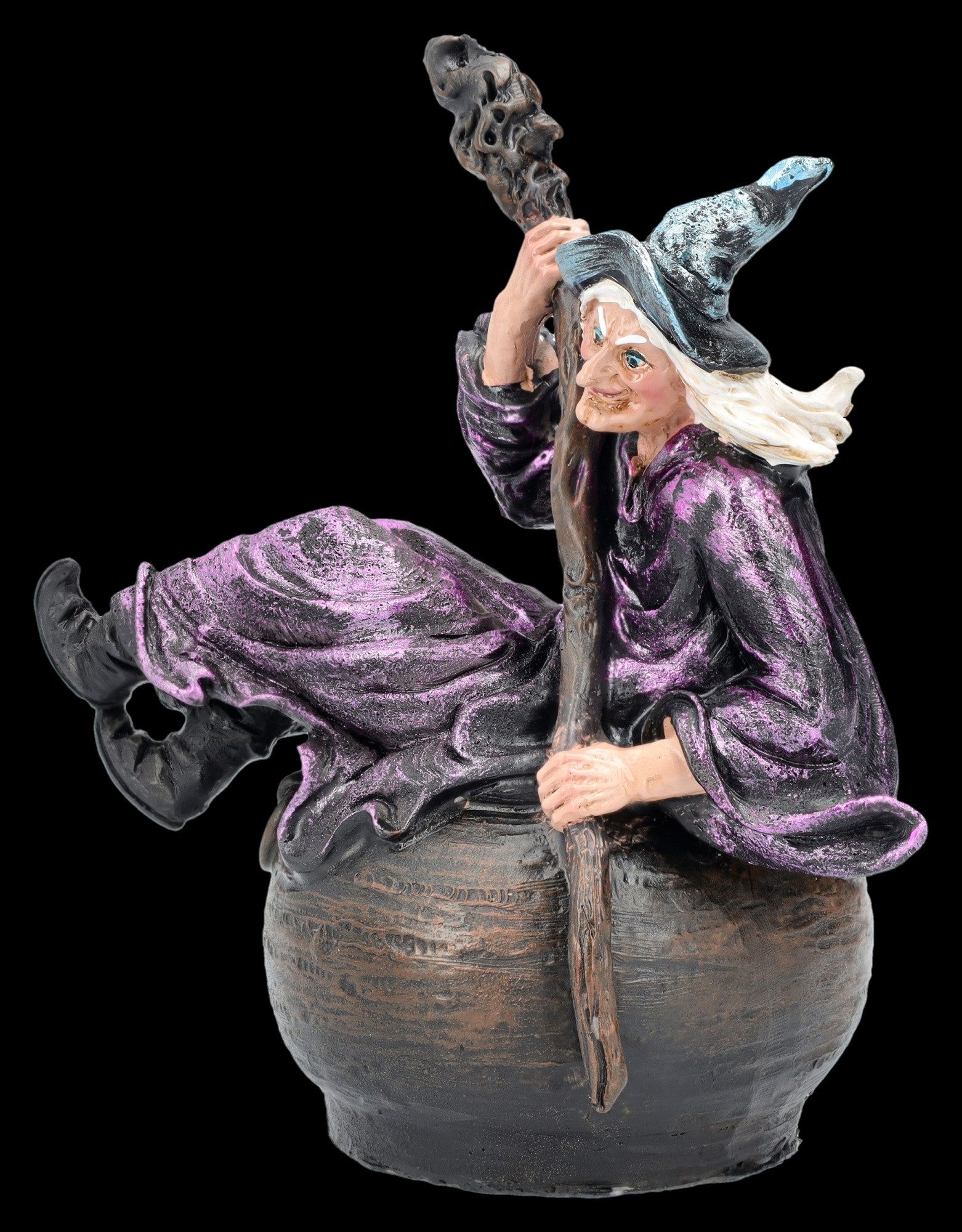 Figuren Shop GmbH Fantasy-Figur Hexen Dekofigur – Witzige Hexe im Kessel Fantasy Sammlerfigur 14,5 cm
