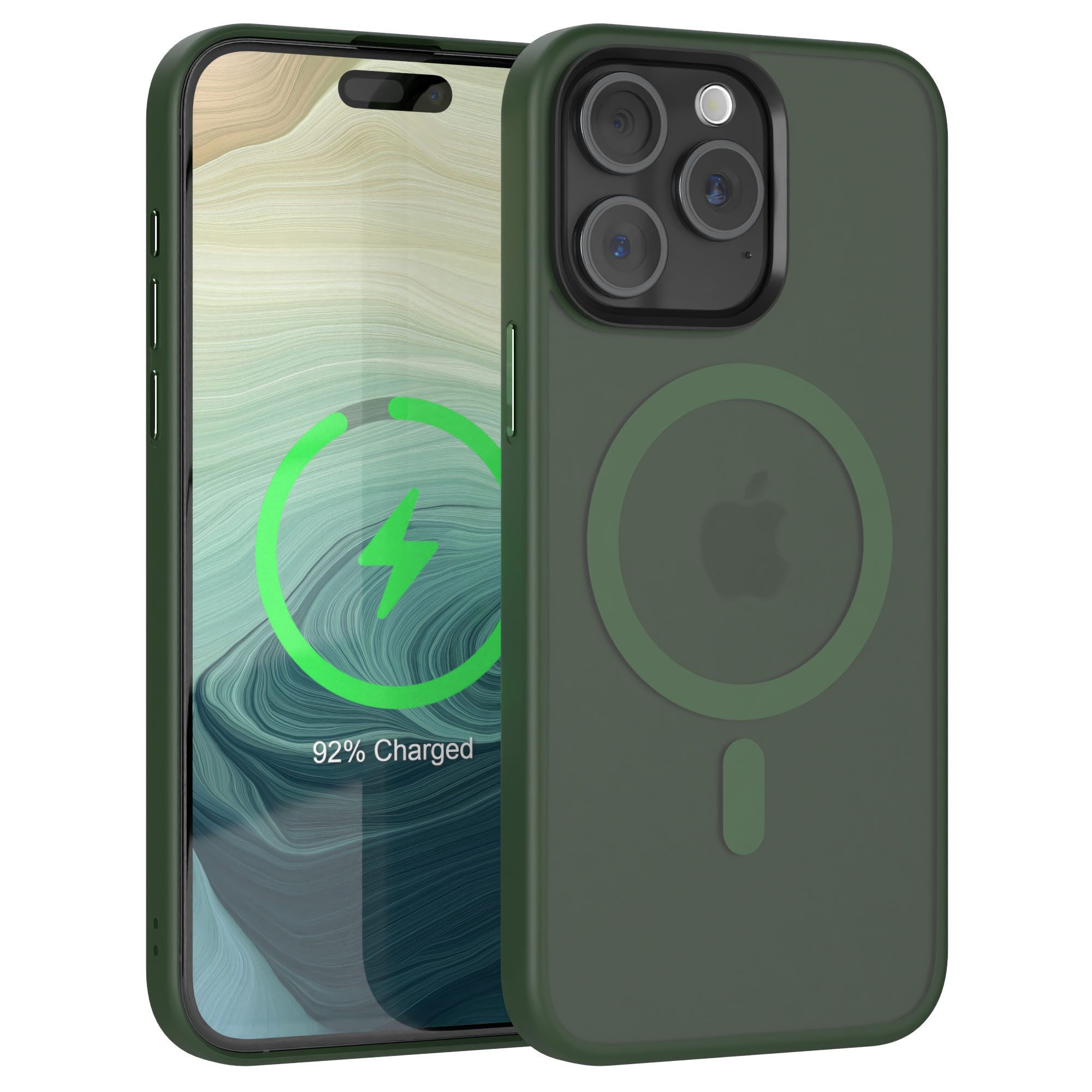 EAZY CASE Handyhülle Outdoor Case MagSafe Matt für iPhone 15 Pro Max 6,7 Zoll, Qi Charging kompatibel Magsafefunktion Slimcover Displayschutz Grün