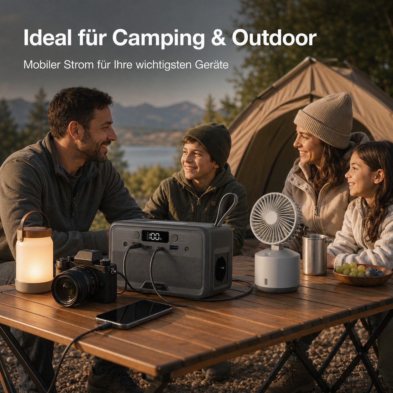 Goldstern-Tech Powerstation 89,6 Wh LiFePO4-Akku Tragbarer Stromspeicher (12 V), 200 W Spitzenleistung, 2x USB-C, LED-Licht