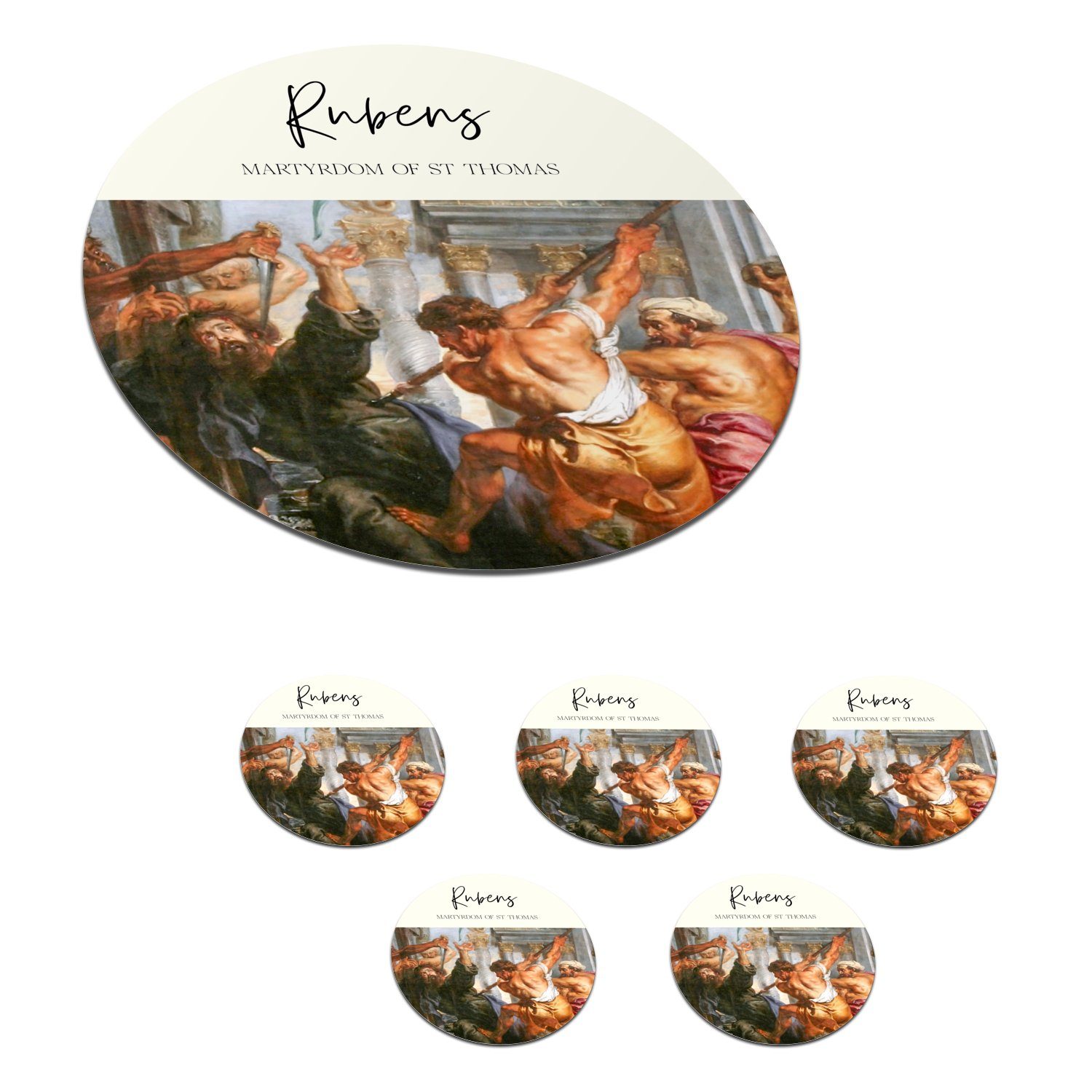 MuchoWow Glasuntersetzer Malerei - Rubens - Barock, Zubehör für Gläser, 6-tlg., Getränkeuntersetzer, Tassenuntersetzer, Korkuntersetzer, Tasse, Becher