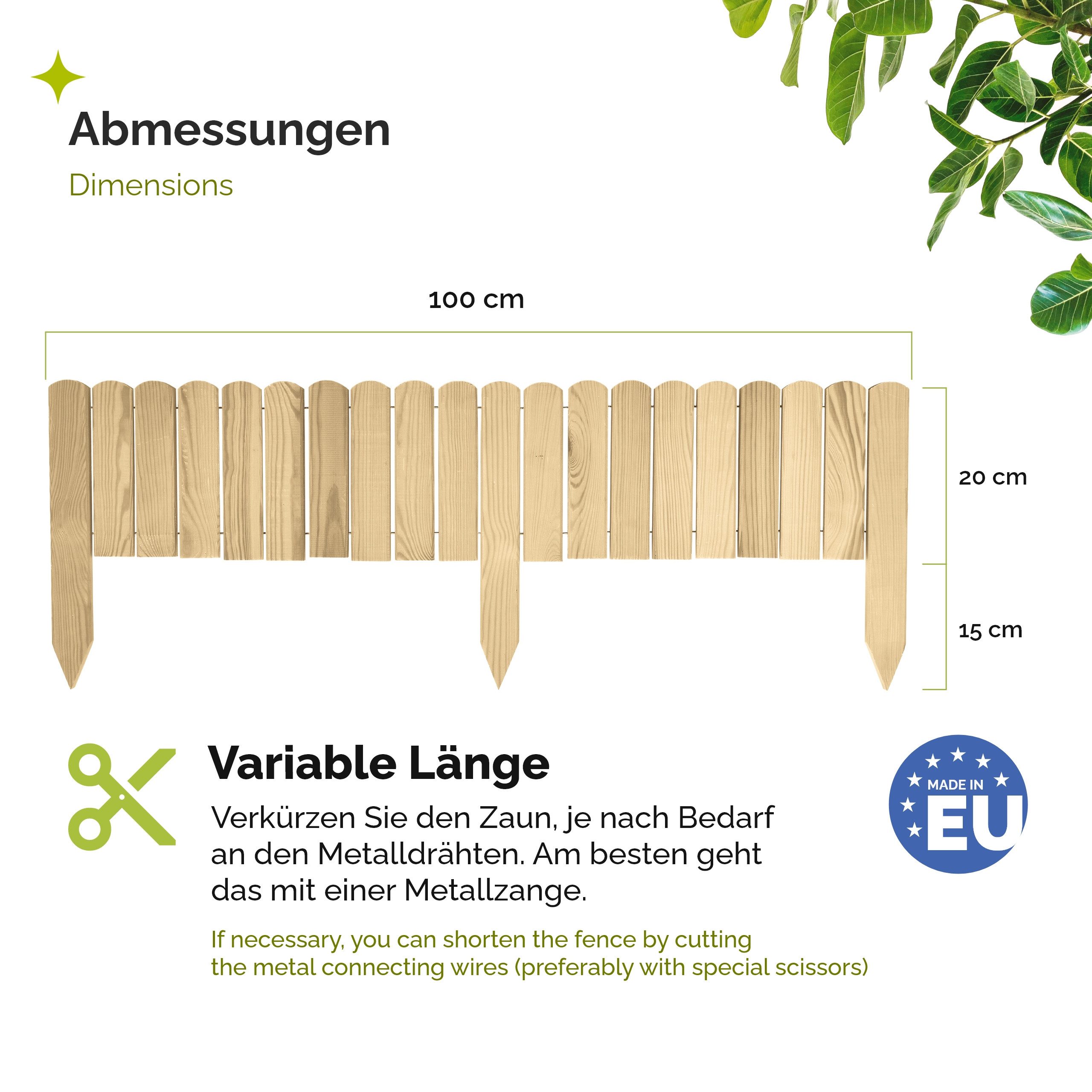 Garronda Zaun Rasenkante Holz Beeteimfassung 100 cm Flexibler Rollborder GD-0148, (1-St)