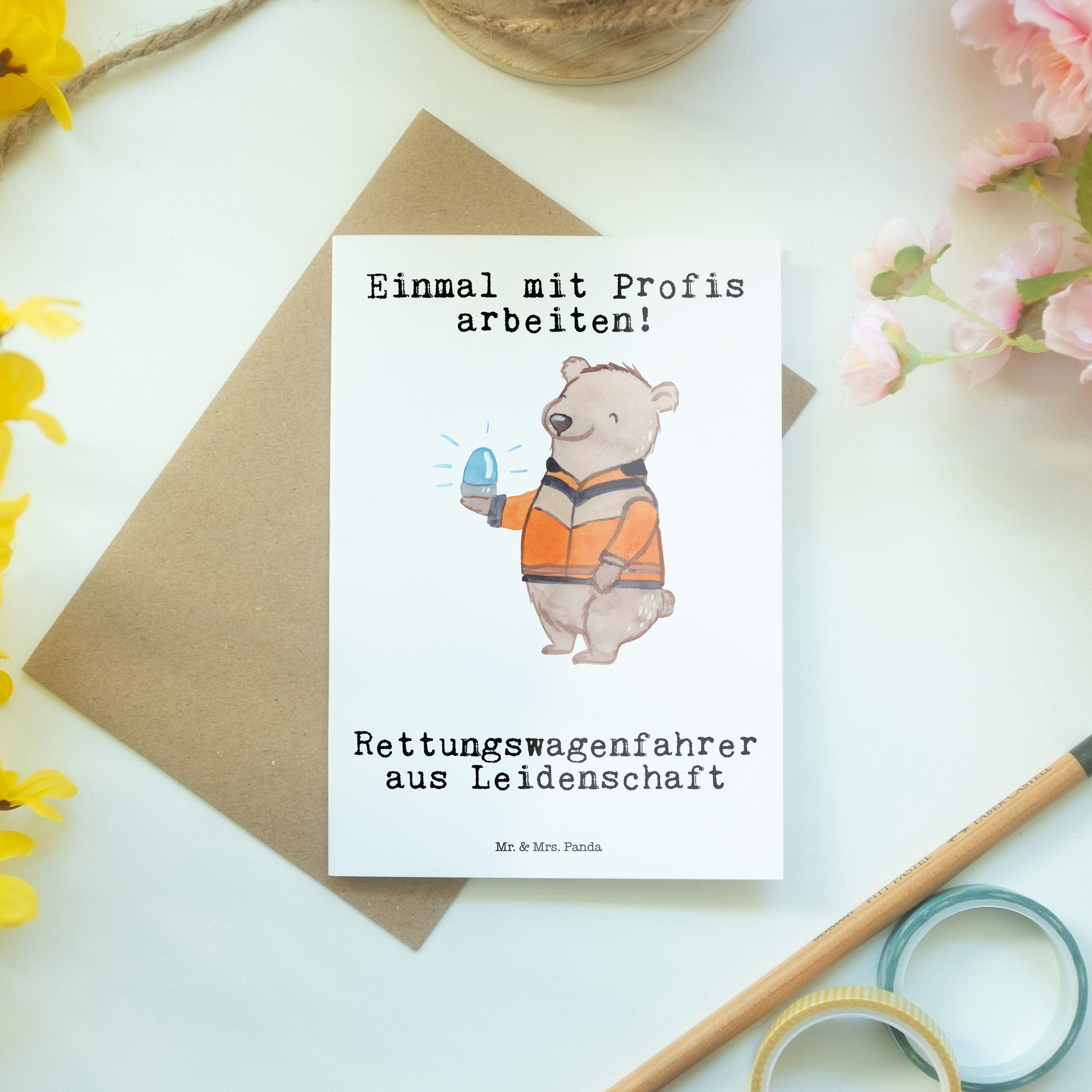 Rettungswagenfahrer - Weiß Mr. Leidenschaft - Hochzeitskart & Geschenk, Grußkarte aus Mrs. Panda