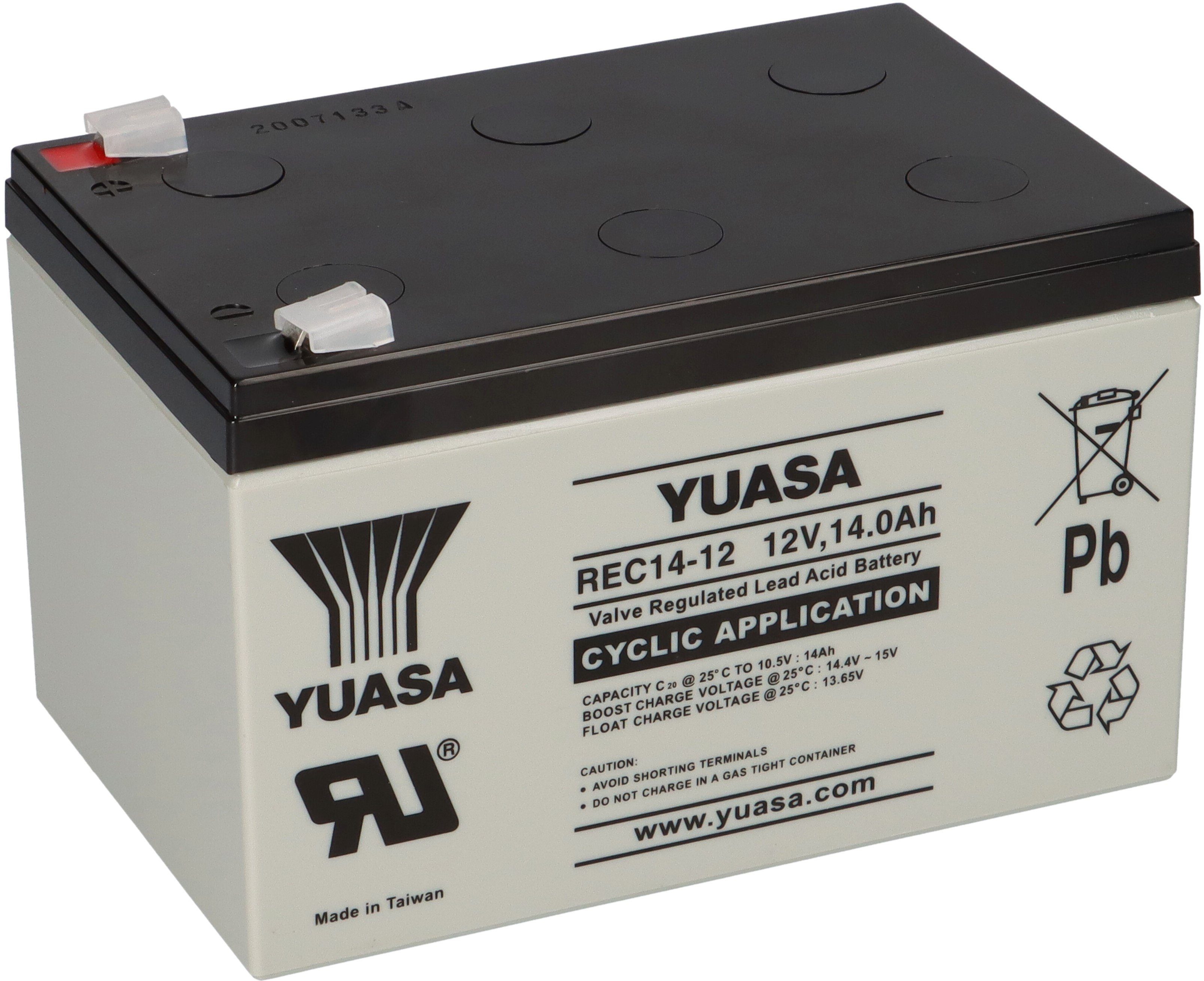 Yuasa Yuasa Blei-Akku REC14-12 Pb 12V / 14Ah Zyklenfest, Faston 6,3mm Bleiakkus