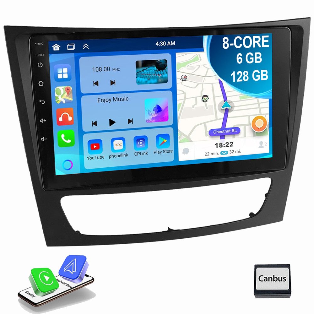 ESSGOO Für Mercedes-Benz E Klasse W211 CLS W219 6GB+128GB Carplay Autoradio (RDS, Digitalradio (DAB), FM, AM, Carplay Android Auto GPS Navi WIFI BT)
