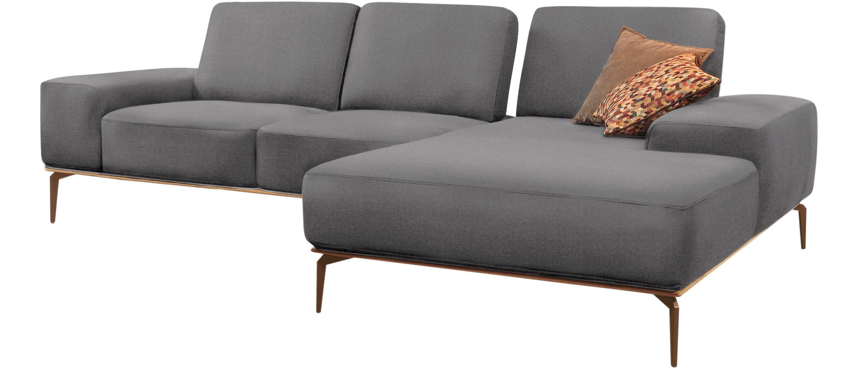 W.SCHILLIG Ecksofa run, Designsofa mit tollem Sitzkomfort, bequem, L-Form, mit Holzsockel, Füße in Bronze pulverbeschichtet, Breite 279 cm