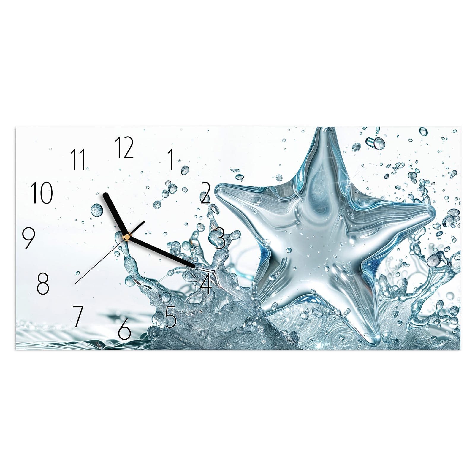 Wanduhr Glasuhr Wandkunst Größe 60 x 30 cm mit Motiv Sternspritzer