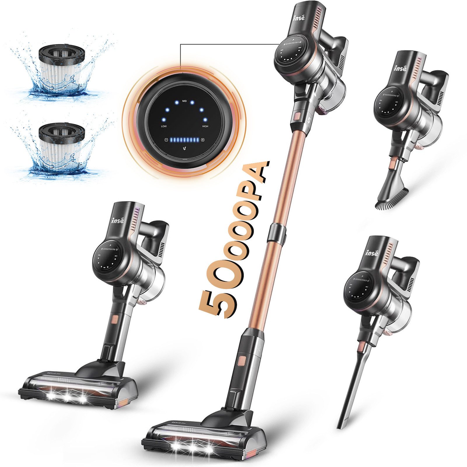 INSE Akku-Hand-und Стальной пылесос Пылесосы, Akku Пылесосы, Akku Handstaubsauger, Akkusauger, 50KPa, Akku Пылесосы 60 Minuten, 1.2L