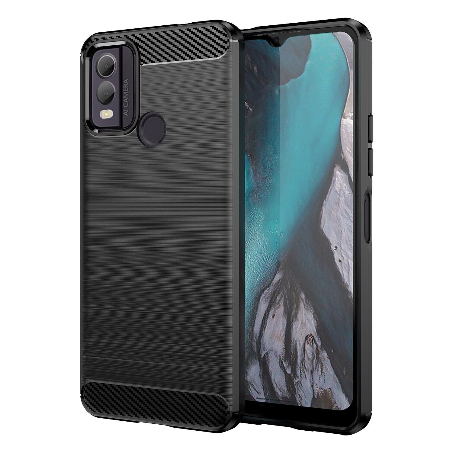 betterfon Handyhülle Carbon Hülle für Nokia Backcover TPU Silikon Bumper Schwarz, Carbon-Look – stoßfestes Case mit Air-Cushion & Metall-Optik