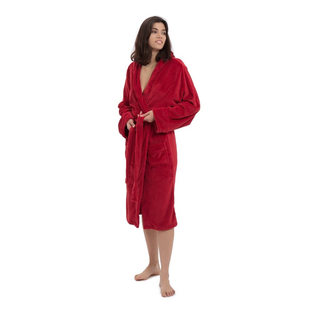 Lumaland Bademantel Luxury Mikrofaser Bademantel mit Kapuze, Mikrofaser, 1x Lumaland Luxury Mikrofaser Bademantel mit Kapuze für Damen und Herren - Rot - Größe XXL, Damen & Herren verschiedene Farben S-XXL