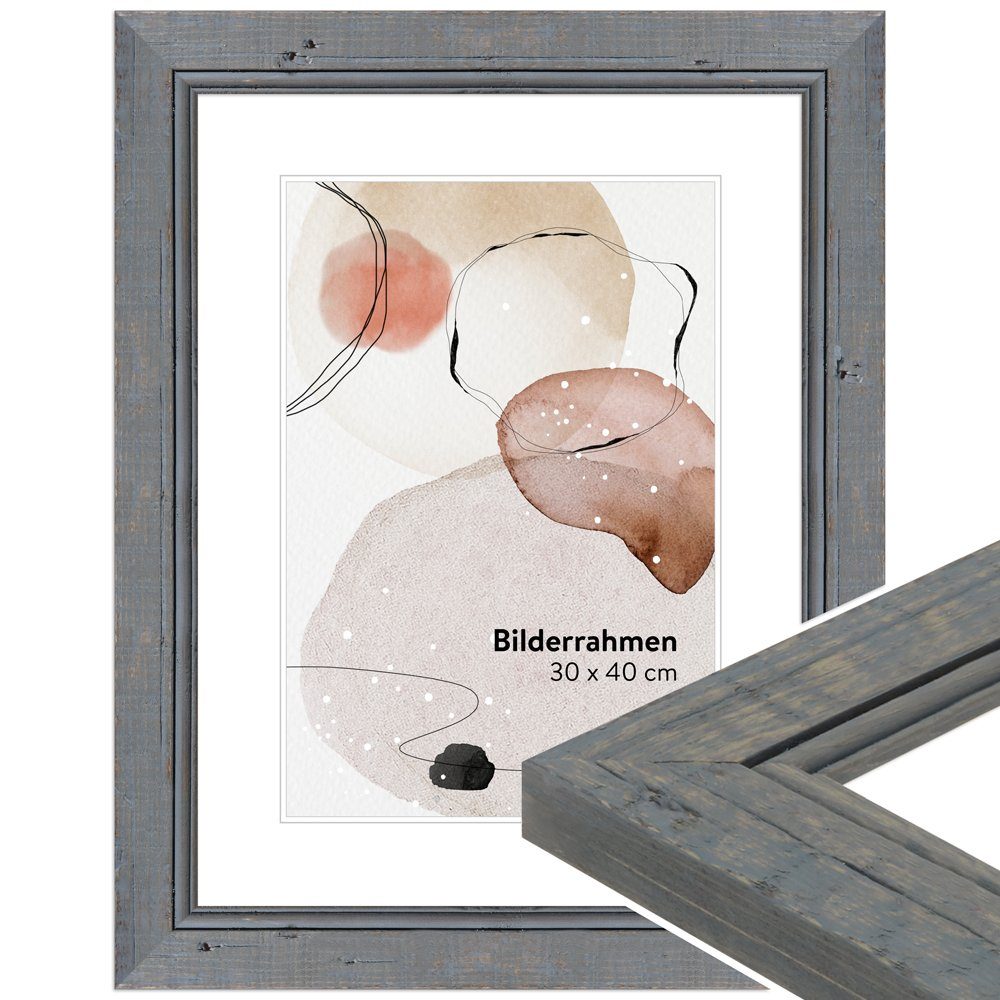 WANDStyle Bilderrahmen H660, Grau, aus Massivholz im Vintage Stil