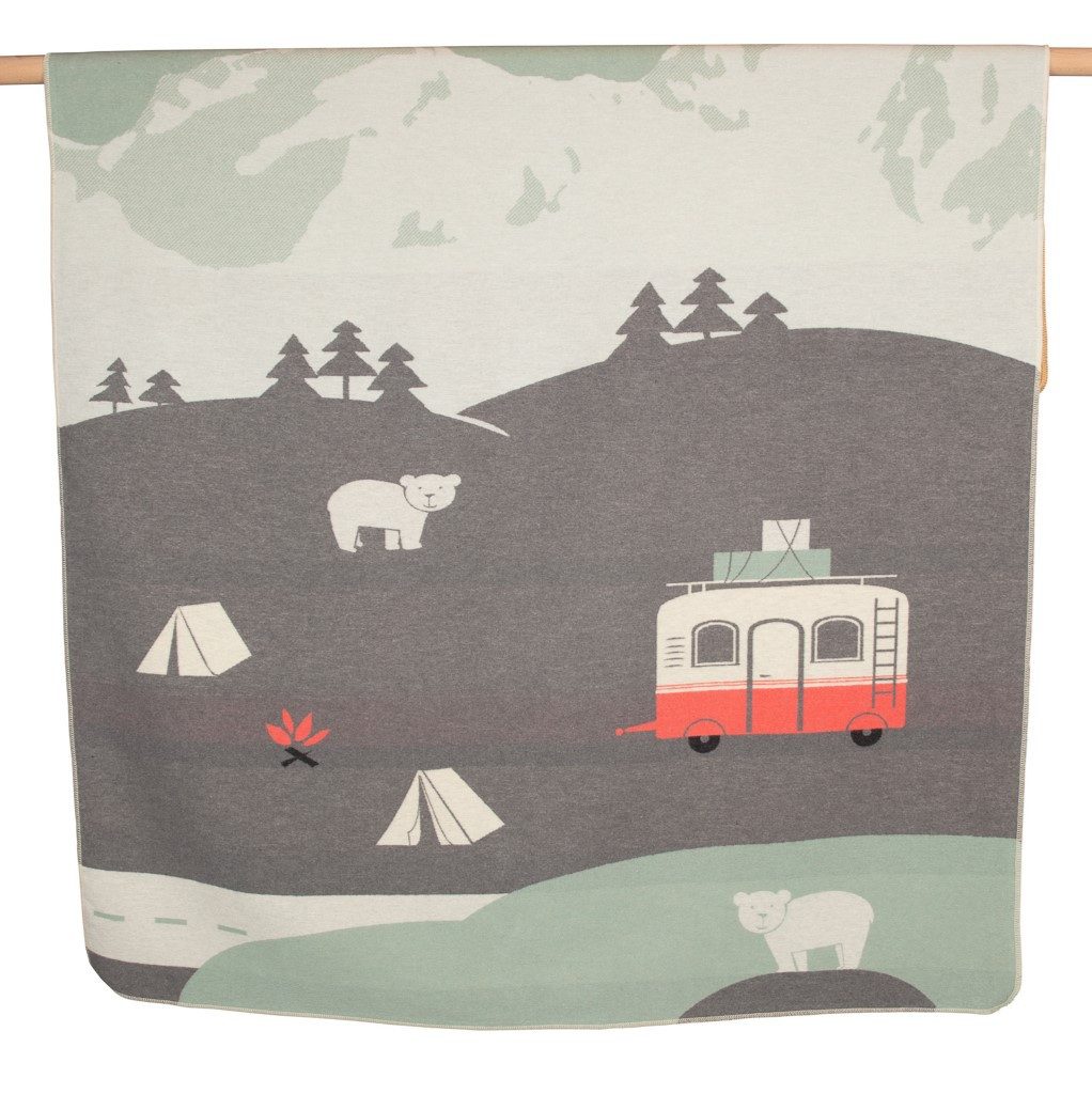 Kinderdecke Juwel 'Camping' 140 x 200 cm Grau, DAVID FUSSENEGGER