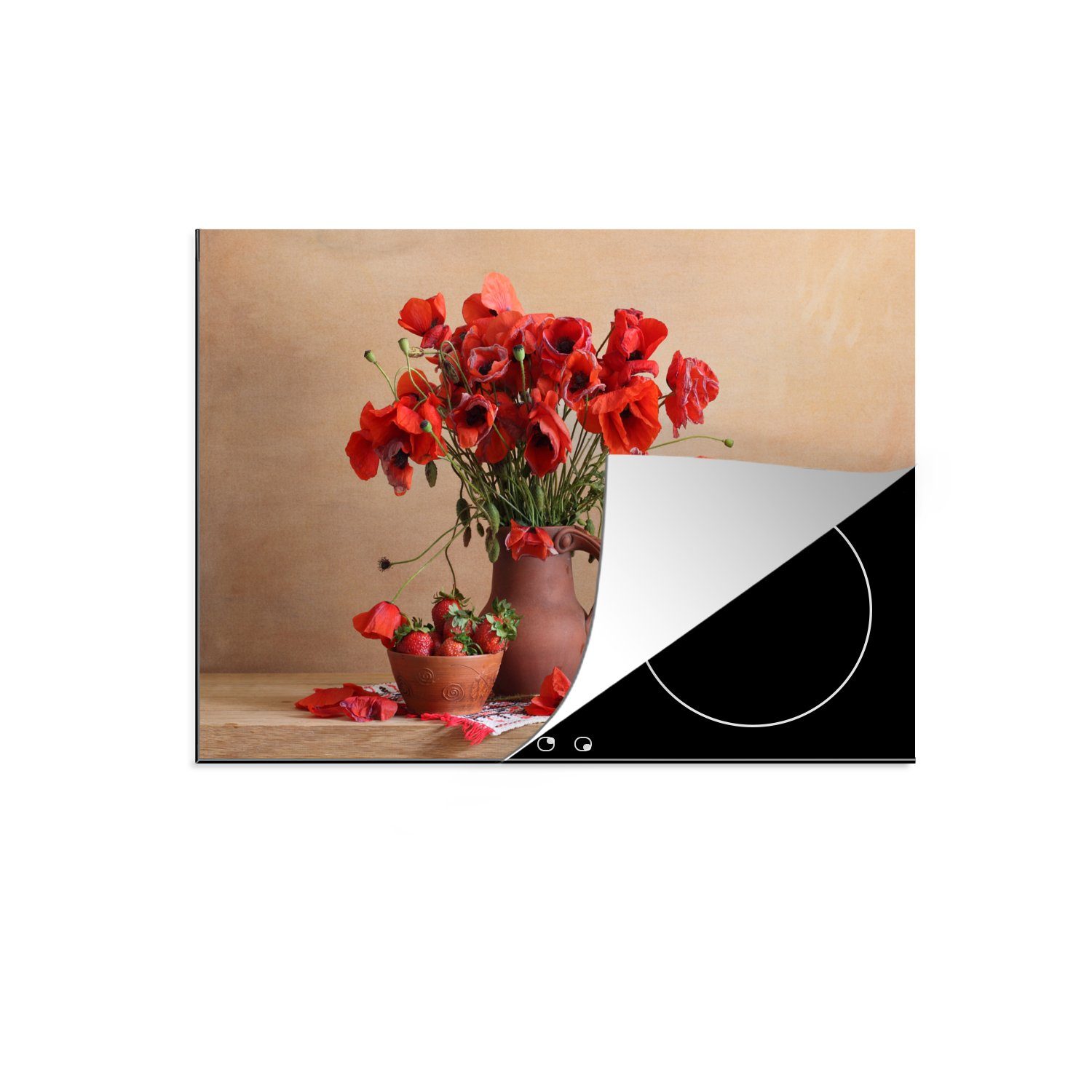 MuchoWow Herdblende-/Abdeckplatte Stilleben - Blumen - Blätter, Vinyl, (1 tlg), 71x52 cm, Induktionskochfeld Schutz für die küche, Ceranfeldabdeckung