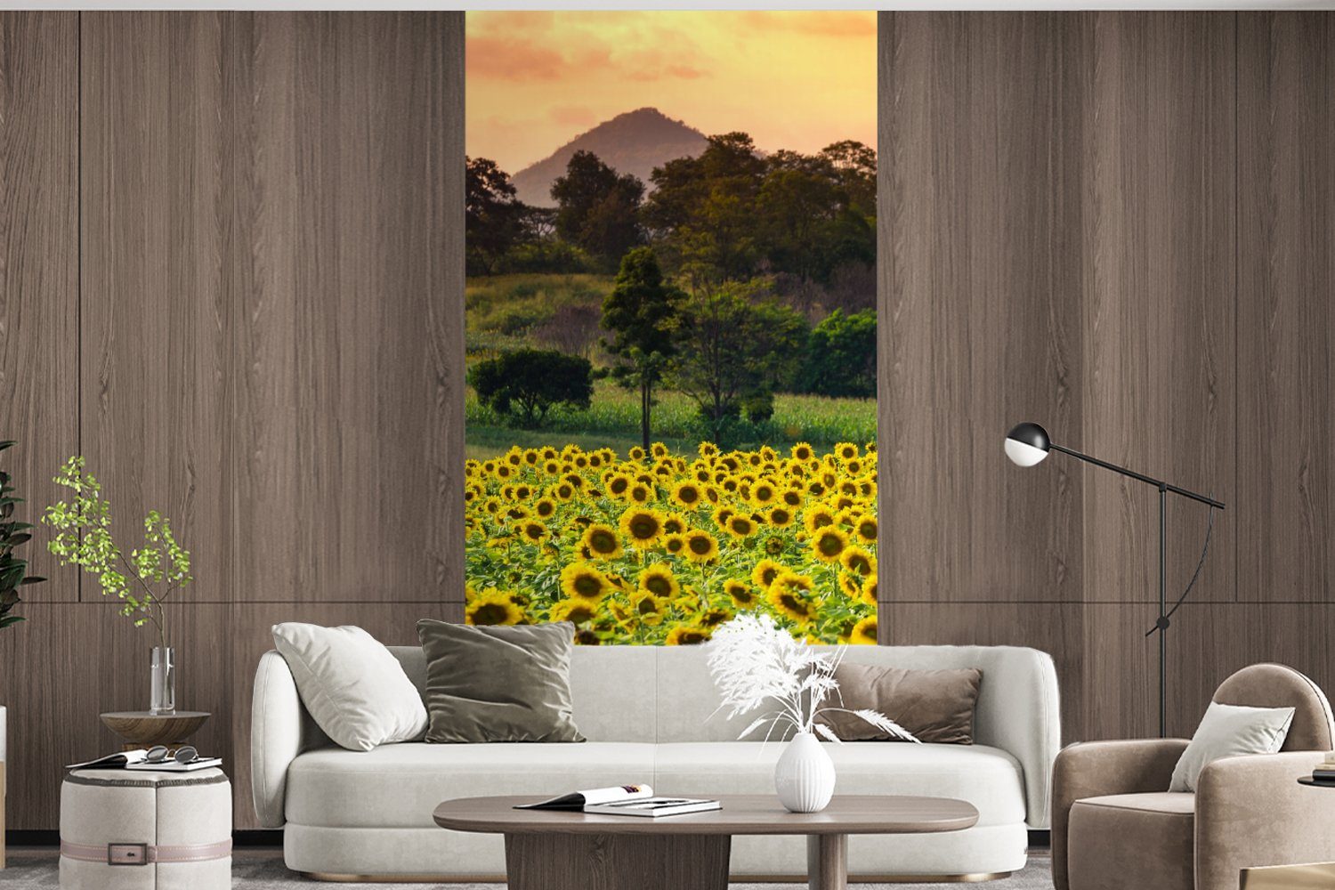 - für St), Natur Vliestapete Wohnzimmer Sonnenblume MuchoWow Küche, Schlafzimmer Matt, bedruckt, - (2 Fototapete Fototapete Berg,