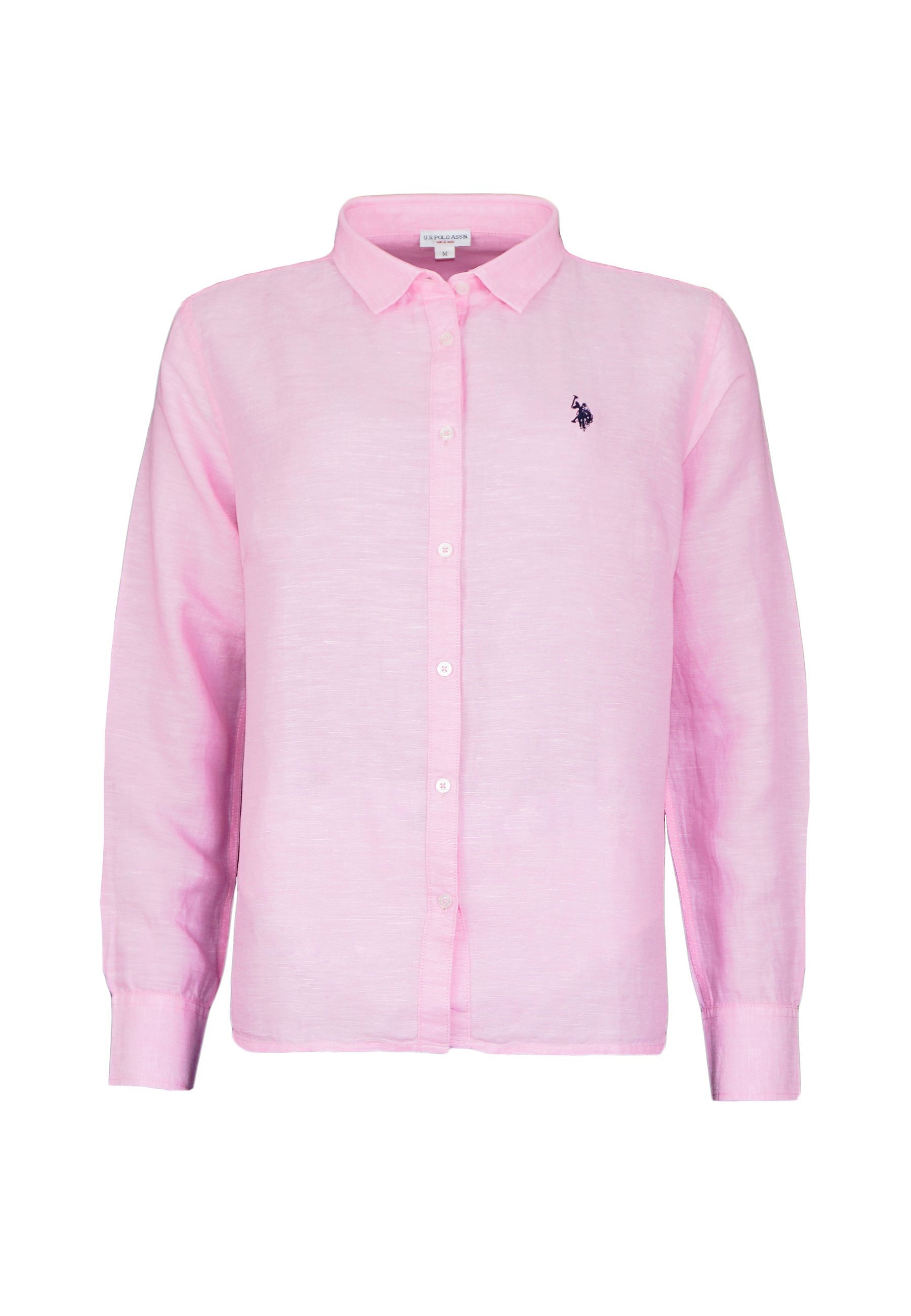 U.S. Polo Assn. Kurzarmbluse Bluse Hemd Button-Down Leinen (1-tlg)