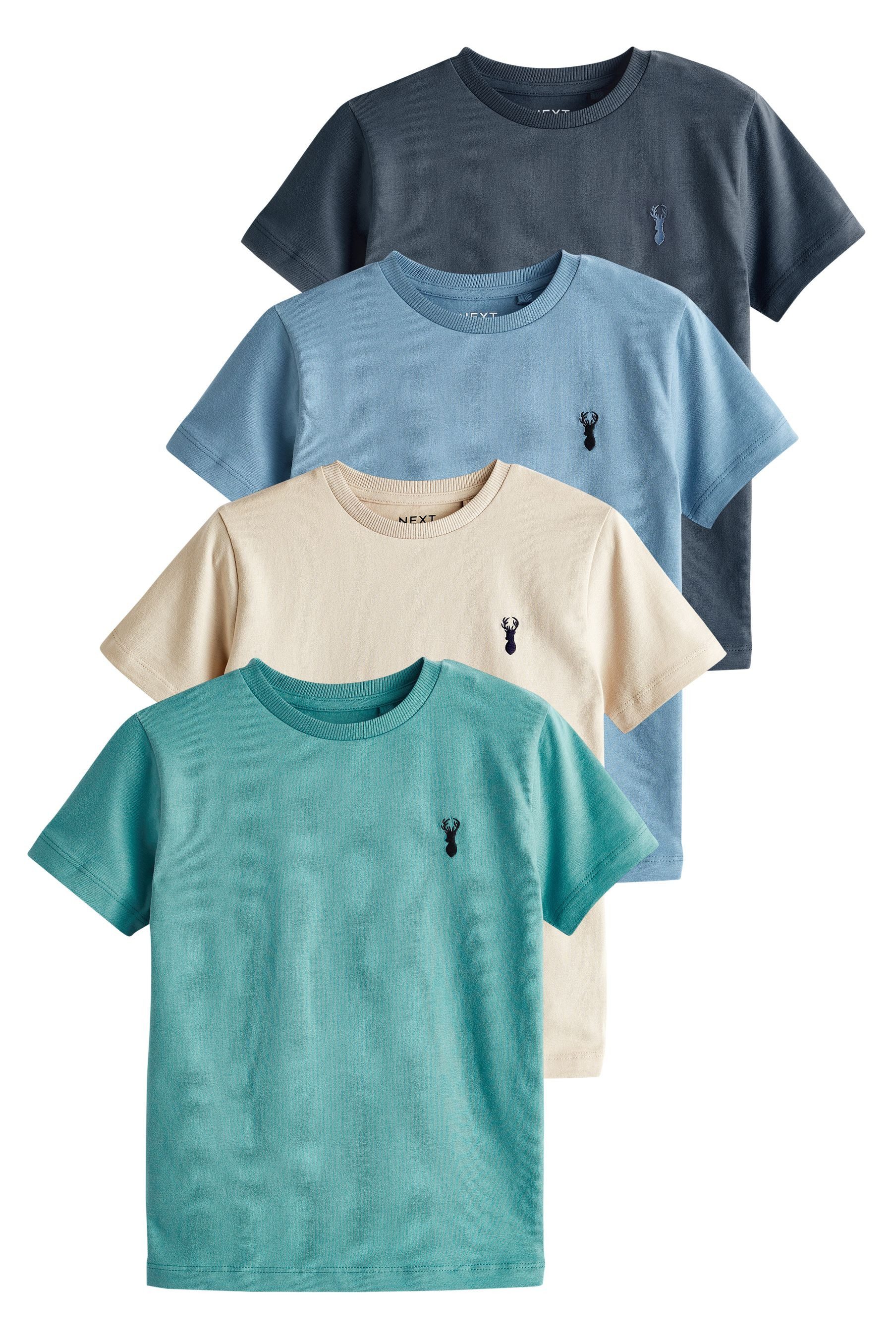 Next T-Shirt 4er-Pack Kurzarm-T-Shirts mit Hirsch-Stickerei (4-tlg)