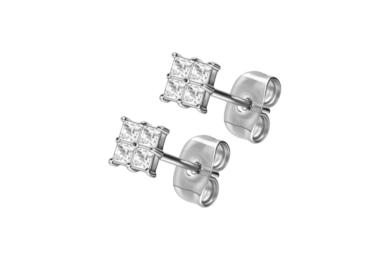 Paar Ohrstecker Titan Ohrstecker EINGEFASSTES KRISTALLQUADRAT