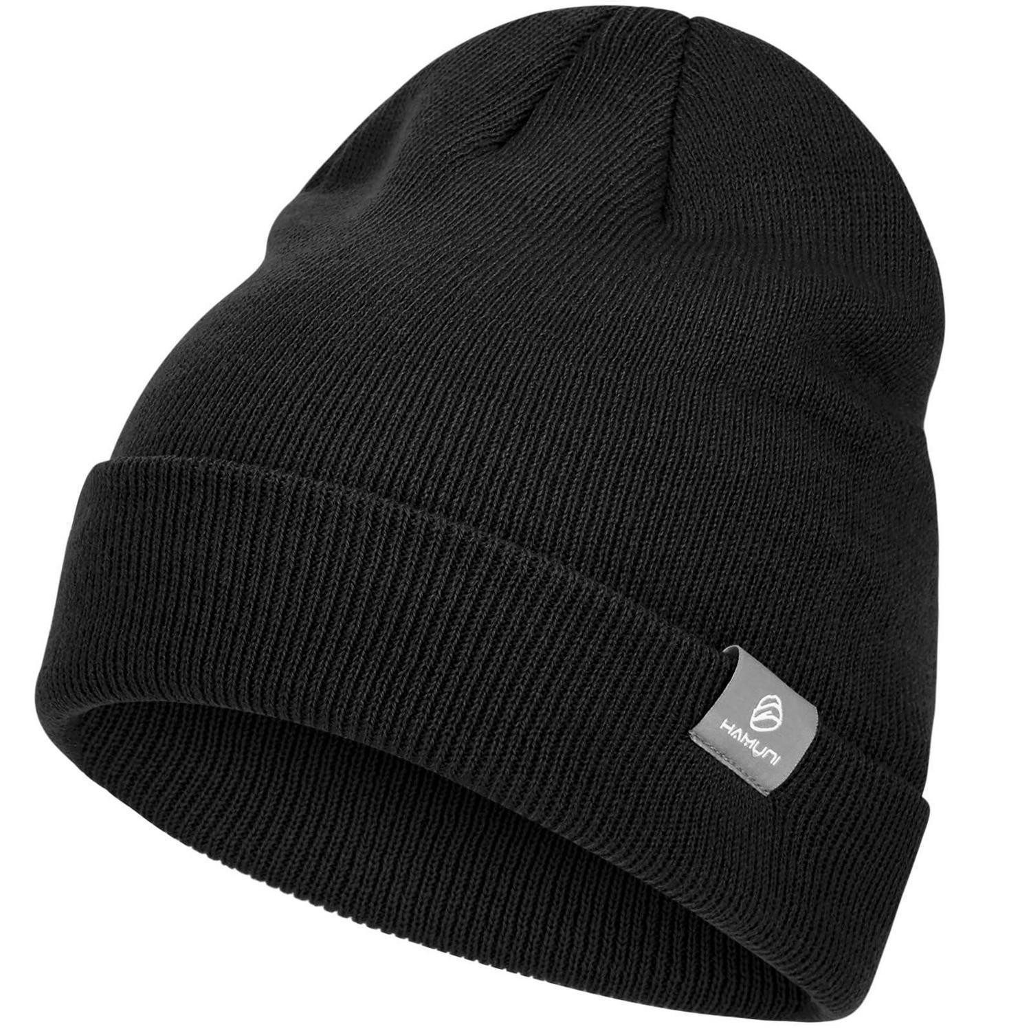 Strickmütze Beanie Mütze Herren Damen Strickmütze Acryl Wintermütze Schwarz