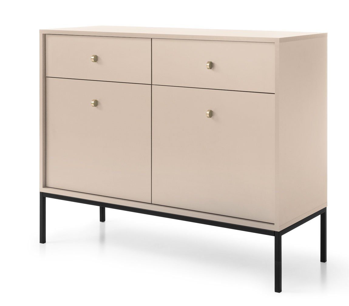 Feldmann-Wohnen Kombikommode Mono (2-türig, 2 Schubladen, 1 St., moderne Optik, Möbelknäufe, Metallfüße), 104x39x83cm Beige Matt 2-türig