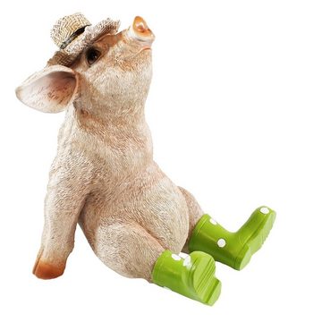 colourliving Tierfigur Deko Schwein Erich mit Hut und grünen Stiefel Figuren Garten Deko (1 St), Handbemalt, Wetterfest, lebensecht wirkend