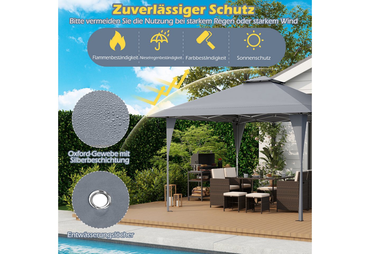 Thumbnail - COSTWAY Faltpavillon, Gartenpavillon Höhenverstellbar mit Doppeldach