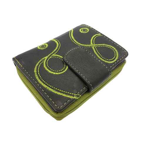 JOCKEY CLUB Mini Geldbörse kleines echt Leder Damen Portemonnaie mit RFID Schutz "Loop", mit Stickerei, Reißverschlussmünzfach
