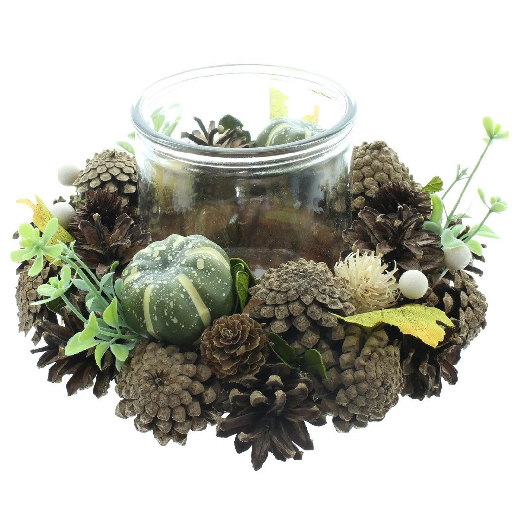 Home-trends24.de Windlicht Herbst Kranz Kürbis Deko Tisch Windlicht Glas Halloween Zapfen – Bild 5 von 5