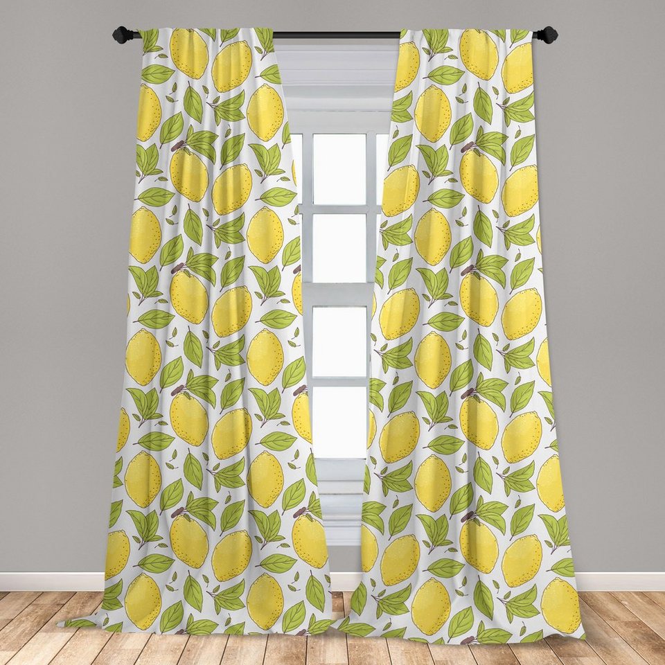 Gardine Vorhang für Wohnzimmer Schlafzimmer Dekor, Abakuhaus, Microfaser,  Zitrone Limonade Obst Blätter Doodle