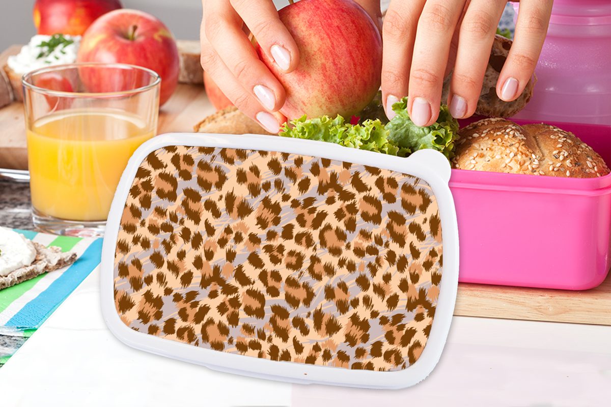 für rosa Erwachsene, Lunchbox Kunststoff, - - MuchoWow Braun Kinder, Mädchen, (2-tlg), Muster, Brotdose Tierdruck Panther Kunststoff Brotbox - Snackbox,